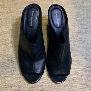 Calvin Klein jeans leather peep toe wedge heels. Women’s size 11.